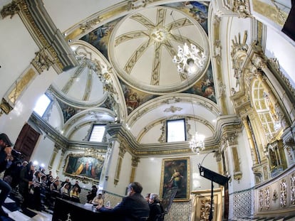 La capilla de la Comuni&oacute;n de la iglesia de San Nicol&aacute;s, en Valencia, durante de la presentaci&oacute;n de los trabajos de rehabilitaci&oacute;n.  
 