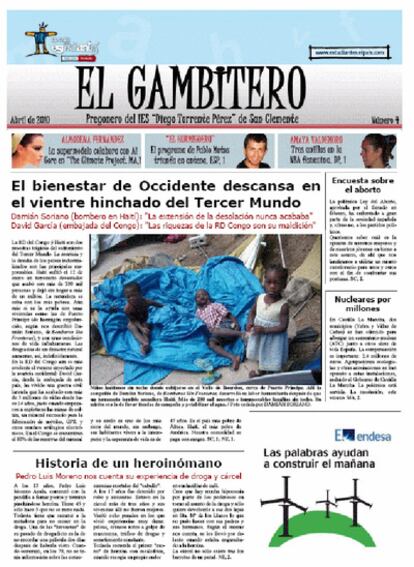 Imagen de la portada del periódico 'El Gambitero' del instituto Diego Torrente Pérez de San Clemente (Cuenca)