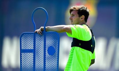 Messi, a l'últim entrenament del Barça.