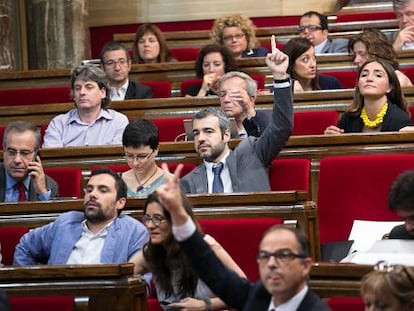 El esca&ntilde;o de Pere Navarro, vac&iacute;o en el pleno de ayer en el Parlamento catal&aacute;n.