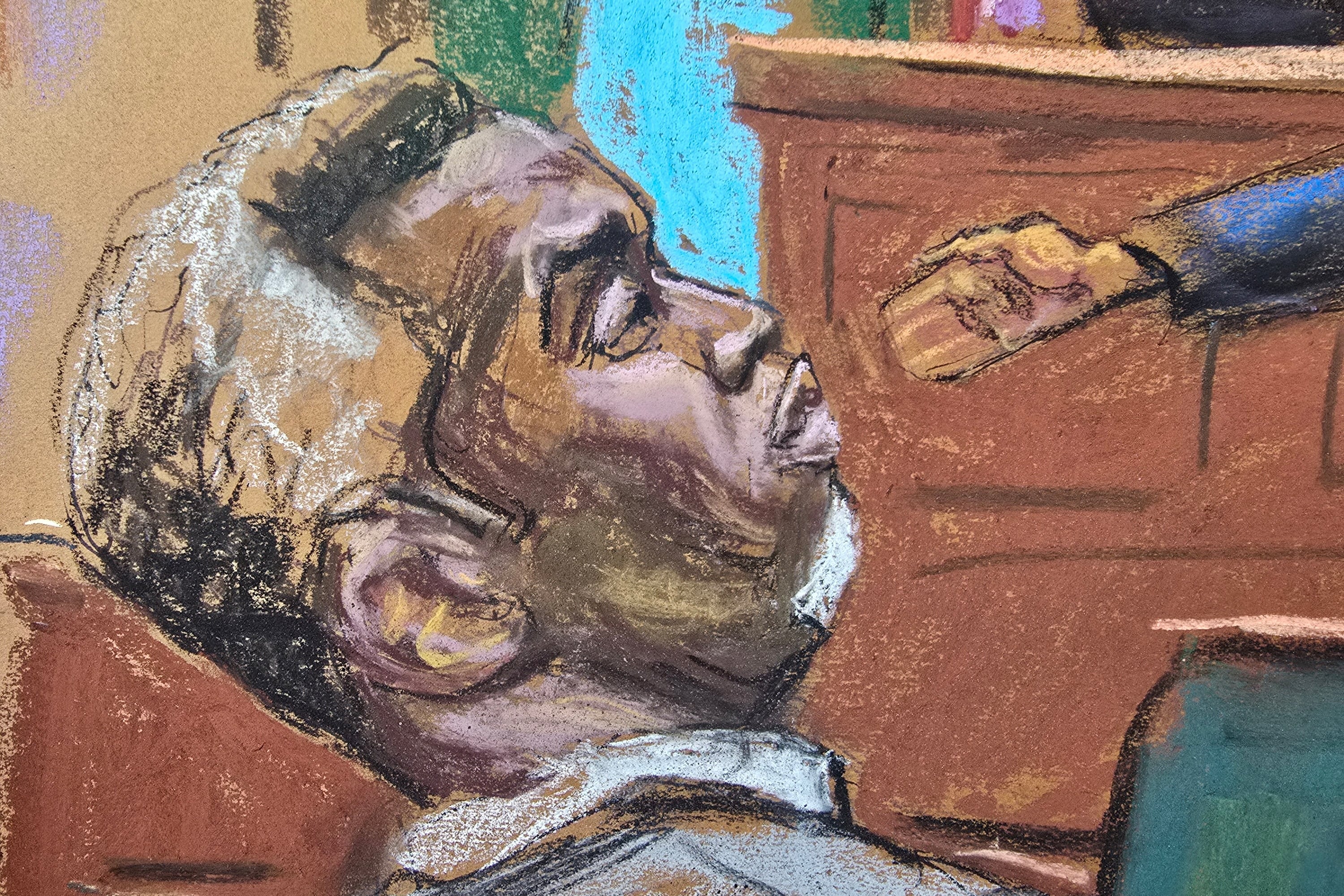 Sean Combs pide perdón a sus víctimas en una carta al juez justo antes de ser sentenciado 1 Un boceto de Sean Combs en la corte de Nueva York, en su primer día de juicio, el 12 de mayo de 2025.