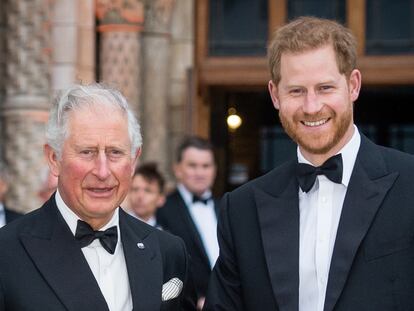 LONDON, ENGLAND - APRIL 04: Prince Charles, Prince of Wales and Prince Harry, Duke of Sussex attend the "Our Planet" global premiere  at Natural History Museum on April 04, 2019 in London, England. (Photo by Samir Hussein/Samir Hussein/WireImage)