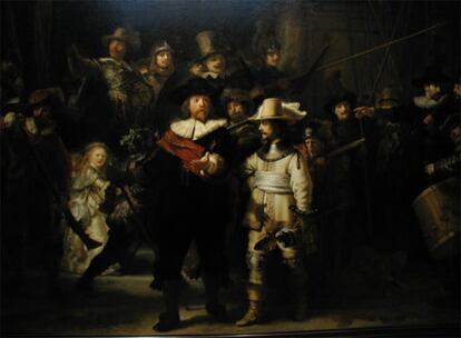 Fragmento de &#39;La ronda nocturna&#39;, de Rembrandt, pintura en la que se ha inspirado el cineasta Peter Greenaway para rodar la cinta homónima.