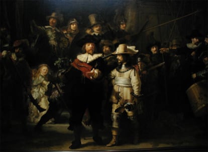 Fragmento de &#39;La ronda nocturna&#39;, de Rembrandt, pintura en la que se ha inspirado el cineasta Peter Greenaway para rodar la cinta homónima.