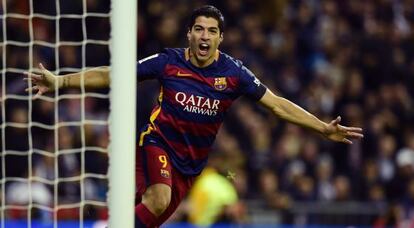 Luis Suárez tras marcar un gol al Real Madrid.