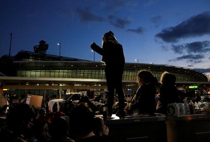 Protesta en el aeropuerto de JFK. de Nueva York. 