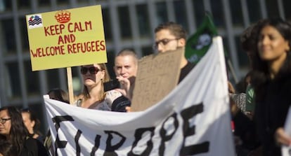 Manifestación en favor de la acogida a los refugiados, hoy en Berlín