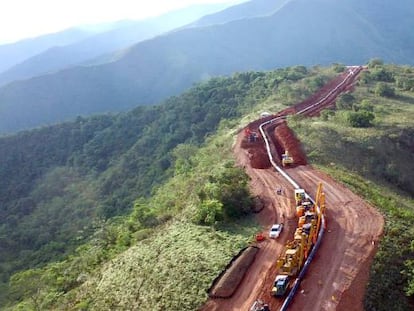 Obras em um trecho do Gasoduto do Sul no Peru.