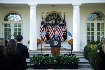 El presidente de EE UU, Joe Biden, analiza los resultados electorales, el día 7 en la Casa Blanca.