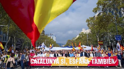 Manifesta&ccedil;&atilde;o em Barcelona convocada por entidades contr&aacute;rias &agrave; separa&ccedil;&atilde;o da Catalunha, no dia 29 de julho 
 