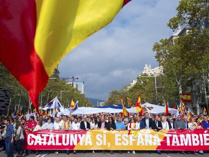 Manifesta&ccedil;&atilde;o em Barcelona convocada por entidades contr&aacute;rias &agrave; separa&ccedil;&atilde;o da Catalunha, no dia 29 de julho 
 