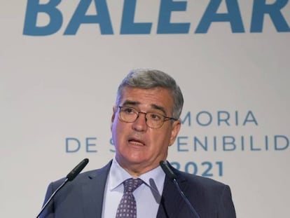 El presidente de Balèaria, Adolfo Utor, durante la presentación de resultados de 2021.