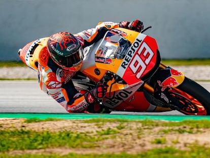 Marc Márquez, en un entreno privado en el circuito de Montmeló.