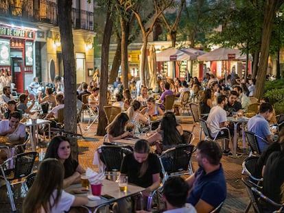 Plaza de Olavide, Madrid, en septiembre.