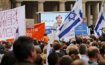 Merkel, em sua intervenção no protesto contra o antissemitismo.