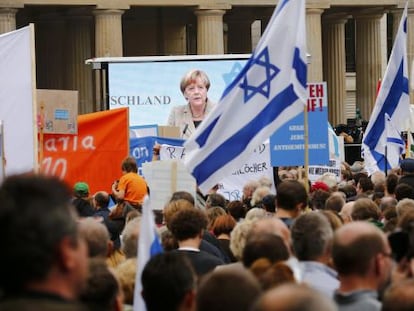 Merkel, em sua intervenção no protesto contra o antissemitismo.