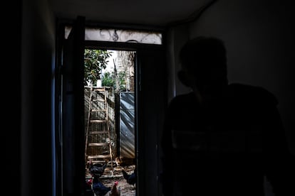 The ladder in the backyard of Ahmed's home in Huwara. 