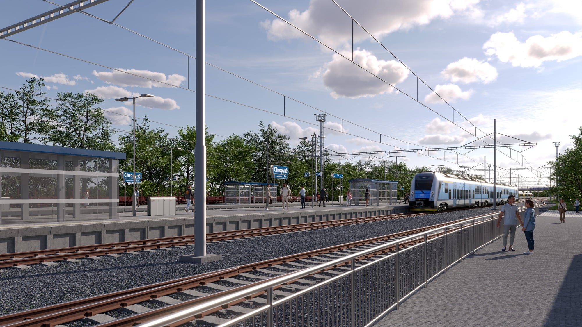 Recreación de los andenes de la futura estación de Chropyně, en República Checa.