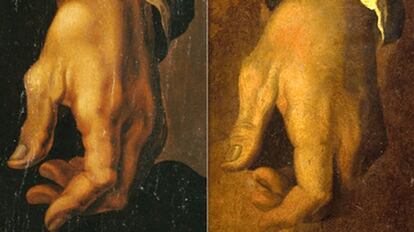 Dos de los retratos que muestran las manos de Miguel Ángel.