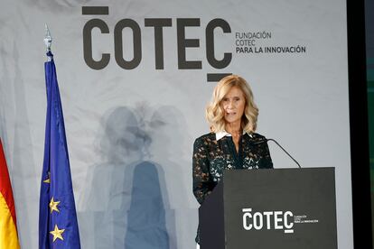 La presidenta de Cotec, Cristina Garmendia, interviene en la presentación del Anuario 2023 de la Fundación, el pasado octubre.