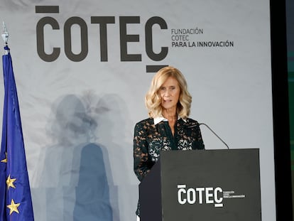 La presidenta de Cotec, Cristina Garmendia, interviene en la presentación del Anuario 2023 de la Fundación, el pasado octubre.