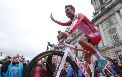 Purito Rodríguez, en la presentación de los equipos del Giro en Belfast.