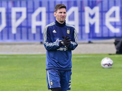 Lionel Messi, en un entrenament de l'Argentina a Concepción.