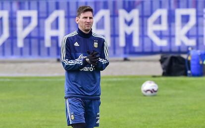 Lionel Messi, en un entrenament de l'Argentina a Concepción.