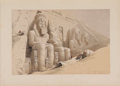El templo de Abu Simbel. Litografía de David Roberts para su obra 'Egipto y Nubia' (1846-1849).