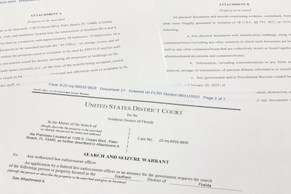 The search warrant for Donald Trump's Mar-a-Lago home in Palm Beach, Florida.