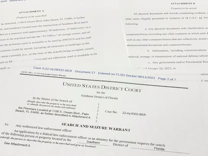 La orden de registro de la casa de Donald Trump en Mar-a-Lago, en Palm Beach (Florida).