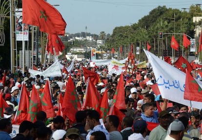 Manifestación celebrada el domingo 4 de octubre, frente a la Embajada de Suecia en Rabat.