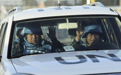 Los soldados liberados, al entrar en Jordania