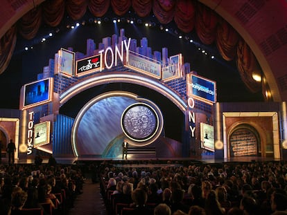 Host Hugh Jackman appears on stage during the "58th Annual Tony Awards"