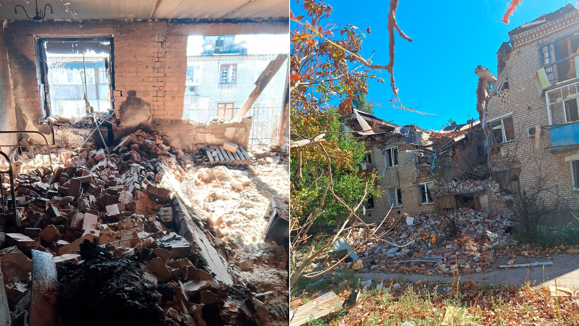 Apartamento bombardeado por los rusos donde vivían Vitalii, Irina y su hijo Vladislav. Imágenes cedidas.