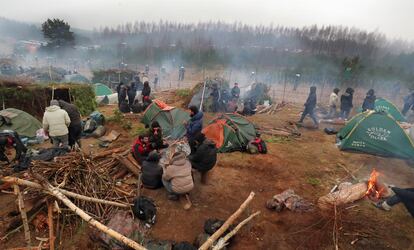 Campamento de migrantes en la frontera entre Bielorrusia y Polonia, el 14 de noviembre.