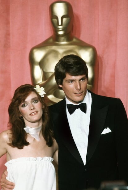 Margot Kidder con Christopher Reeve en la 51 ceremonia de los Oscar en Los Ángeles, el 9 de abril de 1979.