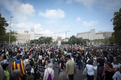 Protesters in Catalunya square on Monday.