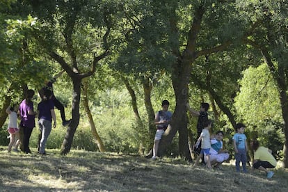 Un grupo de niños juega en el parque de Armentia, en Vitoria.