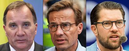 Los tres candidatos a primer ministro en Suecia: el socialdemócrata Stefan Löfven, el conservador Ulf Kristersson, y el xenófobo Jimmie Åkesson.