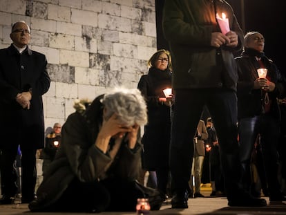 Vigilia por las víctimas de abusos sexuales en Portugal ante el Monasterio de los Jerónimos, en Lisboa, el pasado 23 de febrero.
