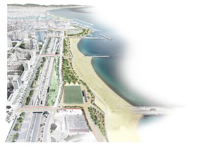 El futuro parque y paseo en el litoral de Barcelona, entre la Mar Bella y el Fòrum, en una imagen virtual.