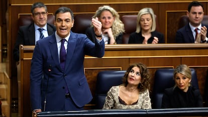 Pedro Sánchez, esta mañana, en la sesión de control al Gobierno en el Congreso.