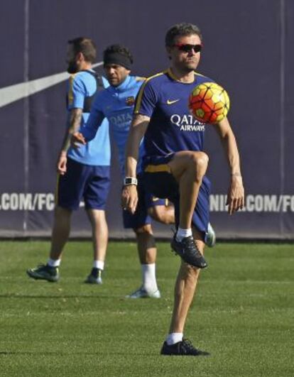 Luis Enrique, a l'entrenament del Barça.