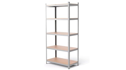 prateleiras de metal com prateleiras de madeira