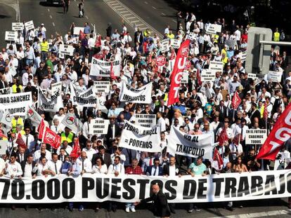 Movilización de los trabajadores del sector de alquiler de vehículos con conductor (VTC) en Madrid.