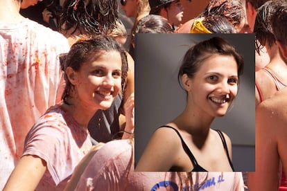 On the left, the previously unidentified girl from Tomatina; on the right, a photo of Eva Casado.