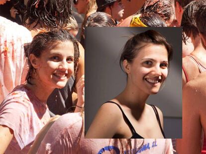 On the left, the girl from Tomatina. On the right, a photo of Eva Casado.