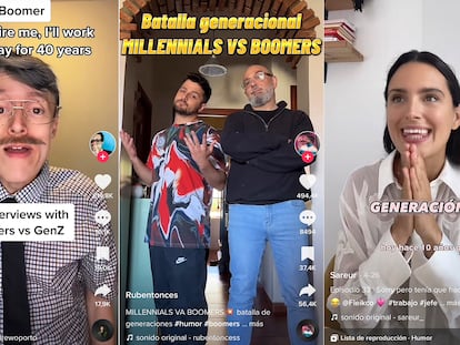 Capturas de vídeos de TikTok que comparan diferentes generaciones.