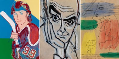 <i>Retrato de Wayne Gretzky</i> (1983), de Andy Warhol; <i>Autorretrato</i> (1983), de Brassai, y <i>Sin título</i> (1932), de Joan Miró, tres joyas de la colección Economou.